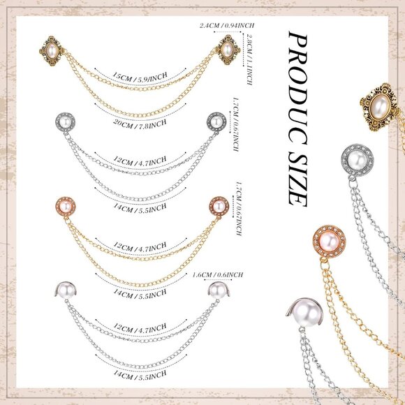 Vintage Sweater Shawl Chain Clips 4 Pcs Antique Cardigan Collar Holders Decorati - Picture 6 of 6